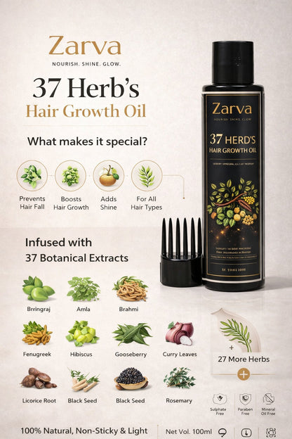 Zarva 37 Herbs Hair Growth Oil – Luxury Botanical Hair Therapy | 100ml
