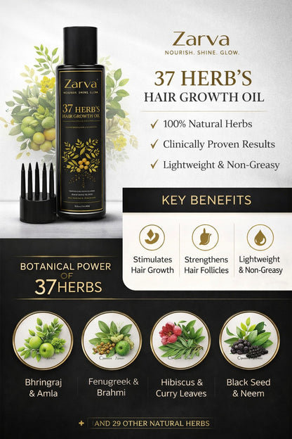 Zarva 37 Herbs Hair Growth Oil – Luxury Botanical Hair Therapy | 100ml